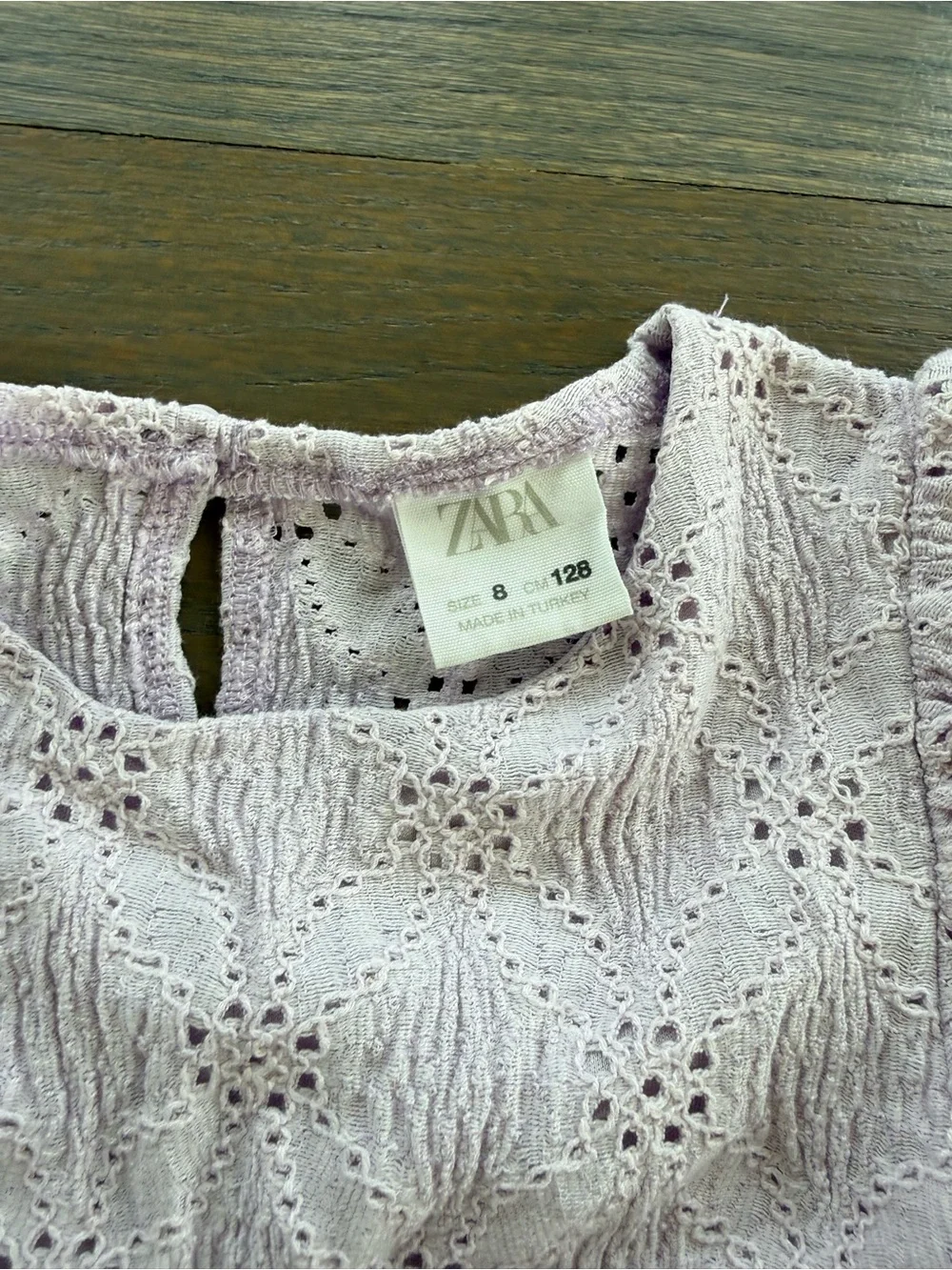 Zara Lilac Eyelet Puff-Sleeve Tiered Dress